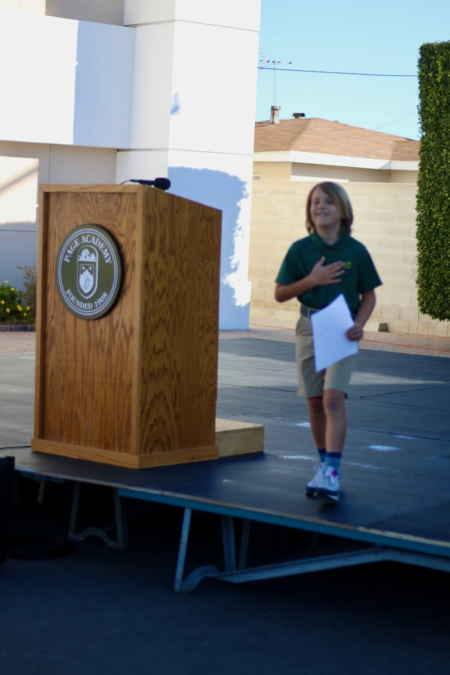 Page Academy student giving a speech at the school podium